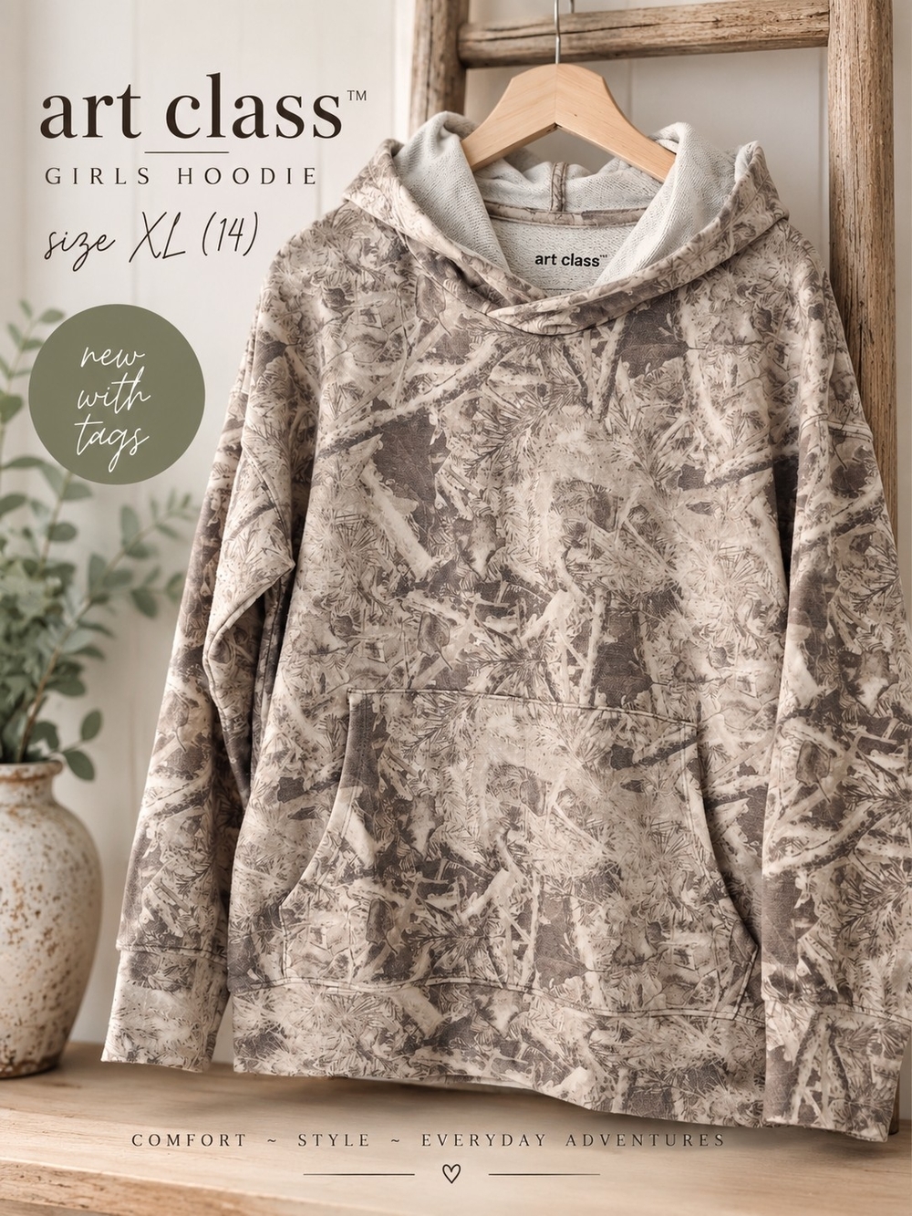 Art Class Girls XL 14 Realtree Style Camo Hoodie Sweatshirt NWT Woodland